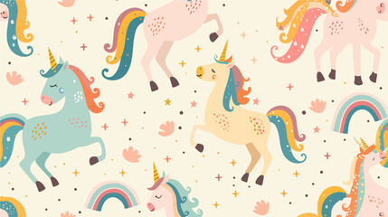 Magical Unicorn with Pastel Rainbow Pattern Vector Illustration