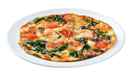 Thai omelette on white plate isolated on white transparent background