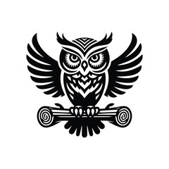 Owl silhouette icon  design vector art sitting on a wooden branch