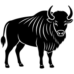 Cute Silhouette of a Bison line art vector cartoon illustration