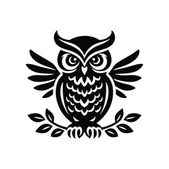 Owl silhouette icon vector art on a branch design