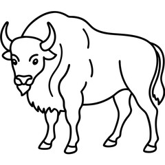 Cute Silhouette of a Bison line art vector cartoon illustration