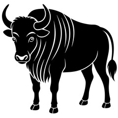 Cute Silhouette of a Bison line art vector cartoon illustration