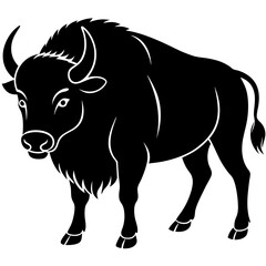 Cute Silhouette of a Bison line art vector cartoon illustration