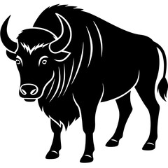 Cute Silhouette of a Bison line art vector cartoon illustration