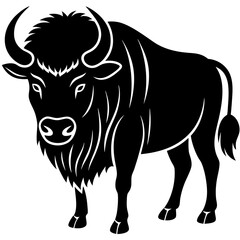 Cute Silhouette of a Bison line art vector cartoon illustration