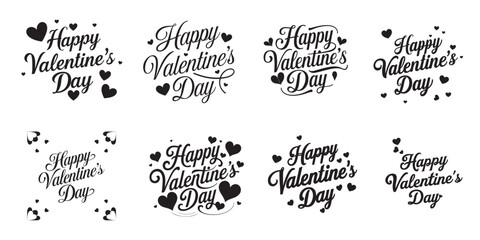 Collection of Happy Valentine's Day Typography silhouette with Heart Decorations