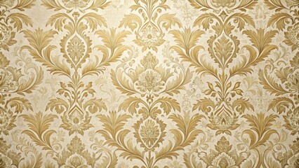 Luxurious fabric with intricate gold floral damask pattern on a neutral beige background, floral, textile,  floral