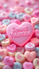 Sweet Valentine Heart Candy with Romantic Messages in Pink, Pastel Colors, and Soft Focus Background for Valentine's Day Celebrations and Love Themes