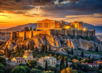 Fototapeta premium Majestic Acropolis of Athens at Sunrise, Golden Hour Greek Landmark