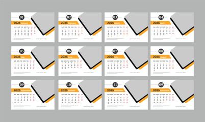  Yellow and White Desk Calendar Layout template Design 2025