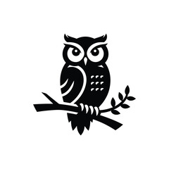 Owl silhouette icon  design vector art sitting on a branch