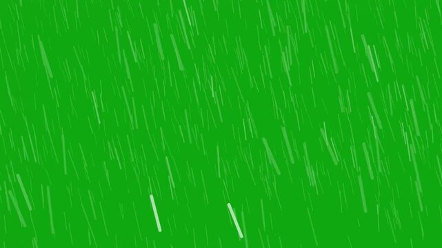 Heavy rain falling effect and splash, Easily loopable rainy season animation on green screen motion graphics rainfall effects 2D animation.