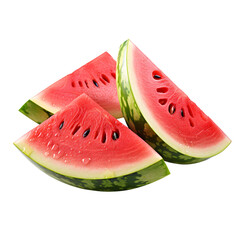 Three slices of watermelon fruit isolated on transparent background