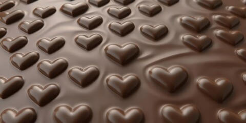 Fototapeta premium Dark chocolate surface with heart-shaped ripples, glossy texture, chocolate,decadent,culinary