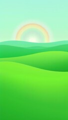 Obraz premium Gentle rolling green hills with a rainbow in the sky during daylight