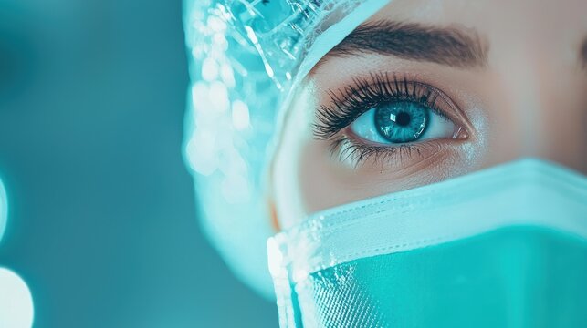 A team of surgeons performing a complex operation in a modern operating room, equipped with advanced medical technology, skilled professionals, and a sterile environment.