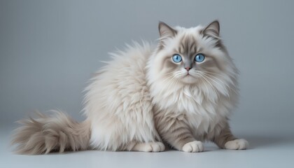 Fluffy Ragdoll Kitten: Serene Pose, Soft Fur, Blue Eyes