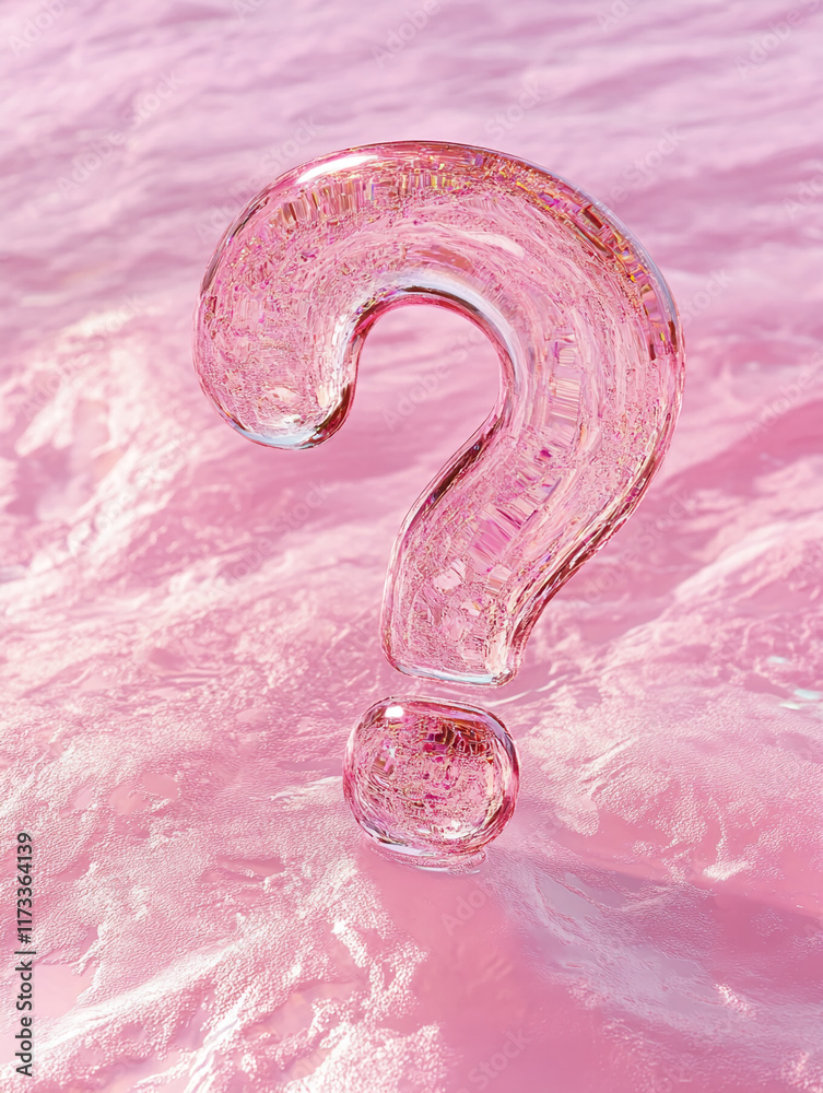 Poster Elegant crystal large question mark on a textured pink background