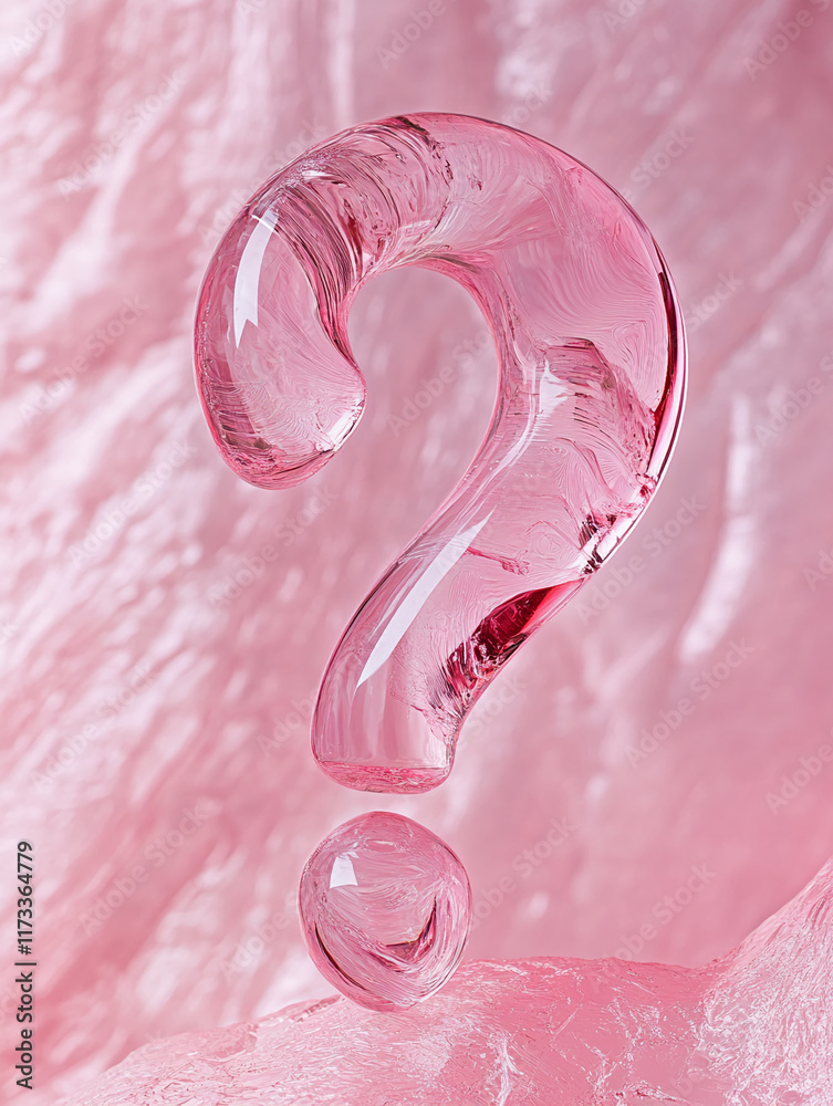 Poster Crystal large question mark on a textured pink surface with a modern and elegant design