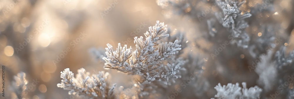 Aufkleber Frost-covered branches in soft sunlight.
