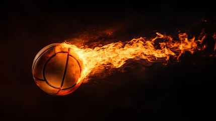 Fototapeta premium Basketball in motion surrounded by flames during a dramatic sports event