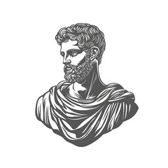 Bust of classical bearded man, vector art.