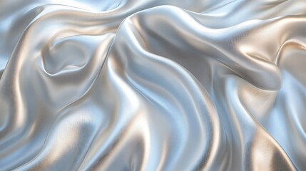 Fototapeta premium Silver satin fabric drapes, elegant texture background.