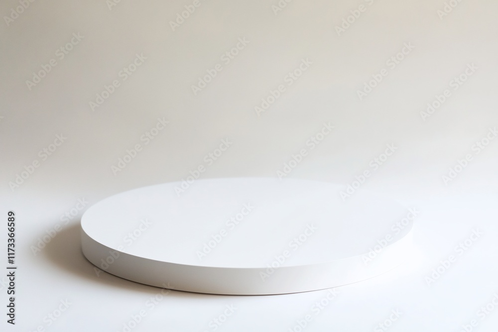 Poster minimalist white round platform on white background.