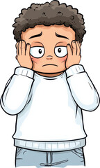 cartoon illustration of worried person with curly hair, expressing concern