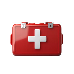 Obraz premium 3D first aid kit with a white cross symbol, perfect for healthcare, emergency, and medical-related designs. Isolated on transparent background, png.