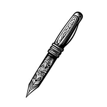 recommend clip art: Intricate, decorated fountain pen drawing.