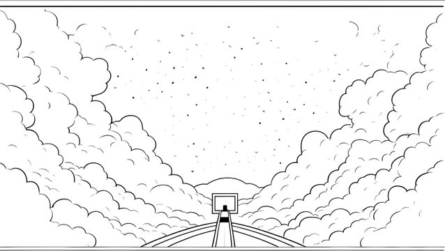 sea with cloudes cartoon illustration 