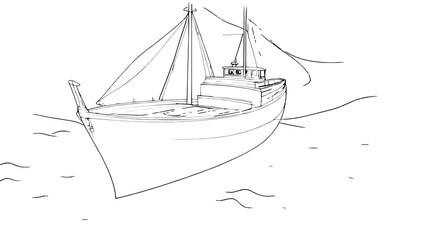 boat on the sea cartoon illustration 
