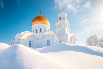 The Cathedral of the Annunciation within the Kremlin complex, with its striking golden domes and white walls shining under the sun
