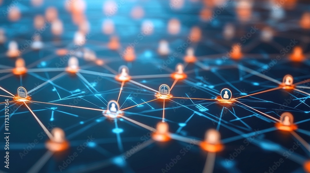 Poster Abstract information network concept, with streams of data and a virtual museum experience displayed on futuristic digital interfaces