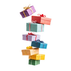 Colorful Gift Boxes Falling  Stack of Presents  Birthday Gifts  Holiday Surprise  Celebrat