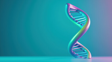 glowing DNA strand in vibrant colors against teal background