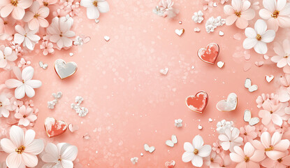 Heart and Flower romantic background with copy space