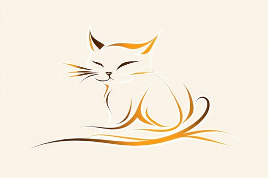 A sleek outline of a kitten sitting gracefully, placed on a plain khaki-colored background