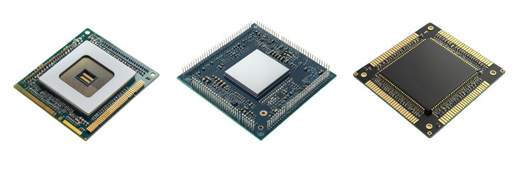 Three Different Types of Computer Microprocessors  CPU Chips  Integrated Circuits on PCB B