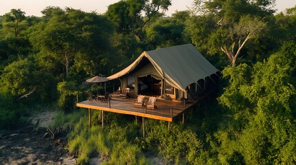Safari Lodges: Safari lodge with luxurious tents, wildlife viewing, and immersive nature experiences, offering an adventurous and comfortable stay