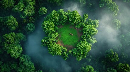 A forest cleared for agriculture or development, with displaced animals seeking refuge in fragmented habitats, illustrating the impact of habitat loss on biodiversity and ecosystem connectivity.