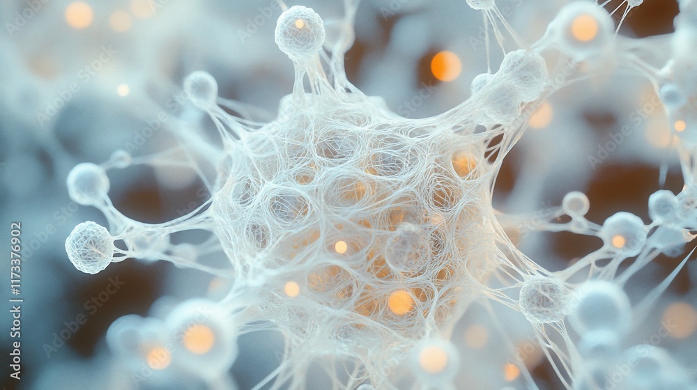 Poster Microscopic view of a complex network structure with glowing nodes.
