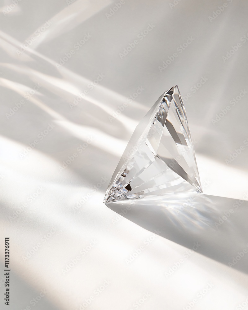 Aufkleber sparkling triangular diamond on white fabric with light reflections.