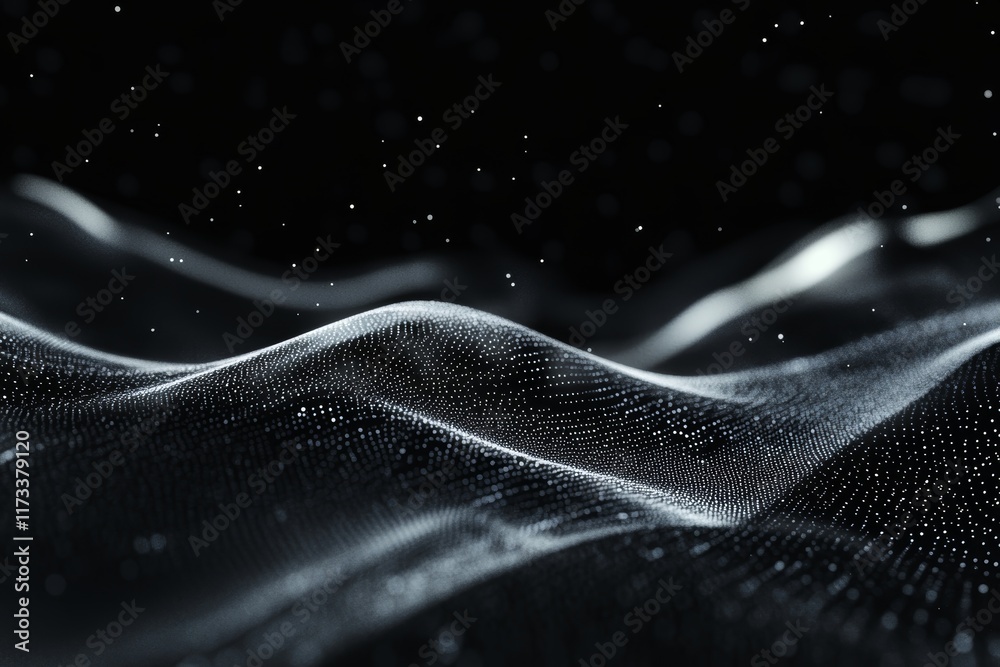 Poster digital data flow in an empty space representing abstract graphical elements and dynamic motion wave