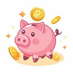 Cute Pink Piggy Bank with Golden Coins and Letter ‘P’ – Savings and Investment Icon