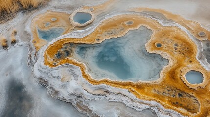 Obraz premium Seasonal patterns in a spotted lake, with mineral-rich waters forming natural polka dots, set in a tranquil environment