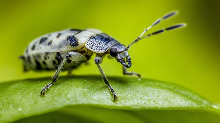 Macro Photography of a Spotted Beetle on a Green Leaf
