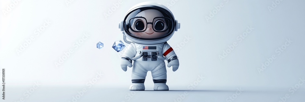 Poster cute cartoon astronaut in spacesuit, floating in space.